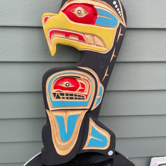 Hand Carved Northwest Coast Thunderbird Orca Wood Carving Painted Indigenous Chr - Picture 1 of 4